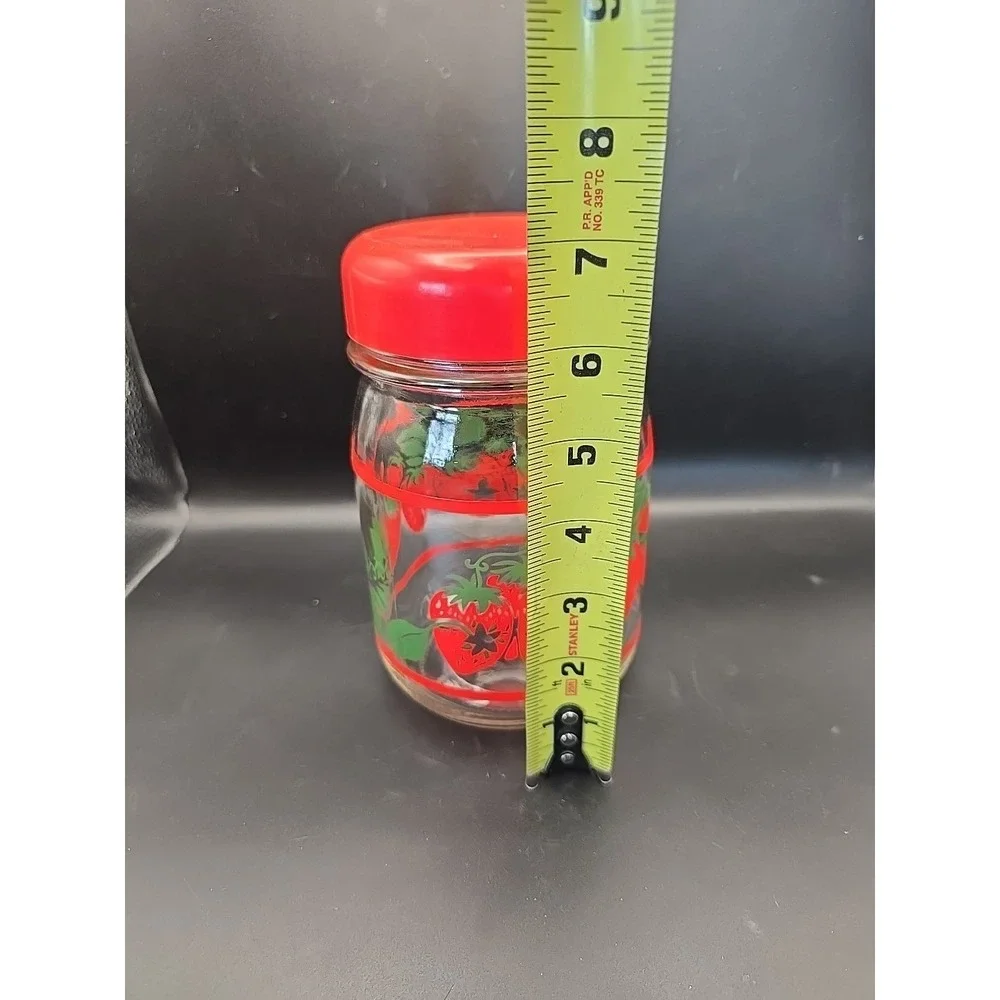 Strawberry Glass‎ Red Lid Candy Jar Canister Vintage Summer Marked CR